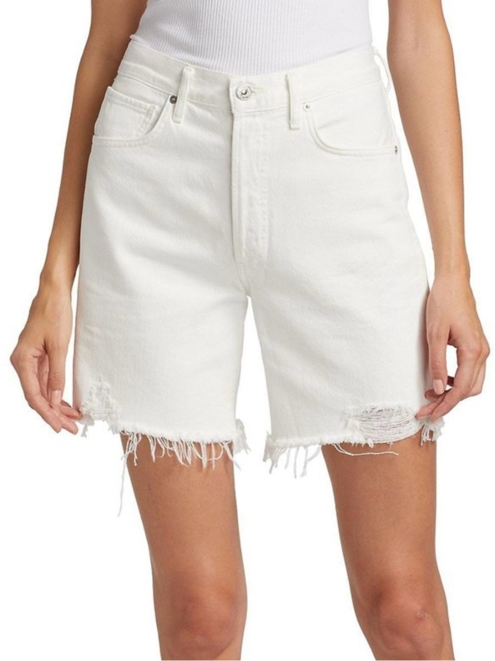 CITIZENS OF HUMANITY Camilla Frayed Hem Denim Shorts White Button Fly high rise